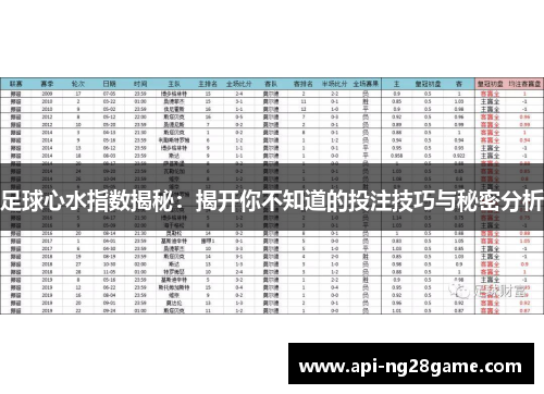 足球心水指数揭秘:揭开你不知道的投注技巧与秘密分析 足球心水指数揭秘:揭开你不知道的投注技巧与秘密分析